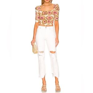 Free People High Rise Baggy Taper Boyfriend Women Ripped White Jeans Sz 32 NWT